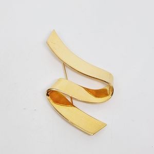 MONET Signed 1950's Mid Century Pin Abstract Z Zig Zag Ribbon Wave Brooch Large